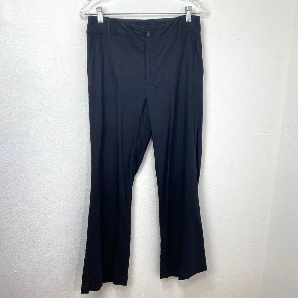 Vtg Banana Republic Black Linen Rayon Pants Sz 4 Pockets Flared Legs Belt Loops